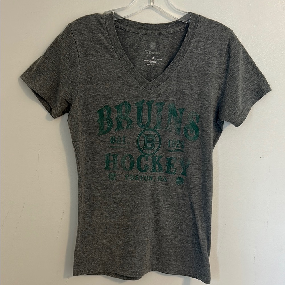 Boston Bruins Women’s Fanatics Irish Gray Hockey Short Sleeve Shirt Size Medium